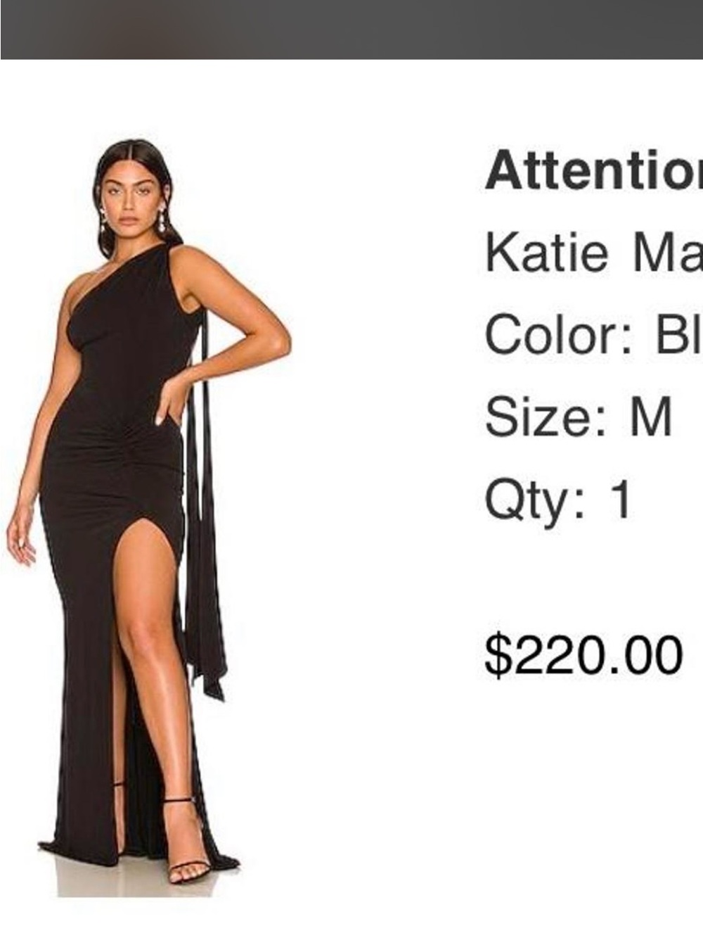 Katie May Black One-Shoulder Maxi Gown with High Slit